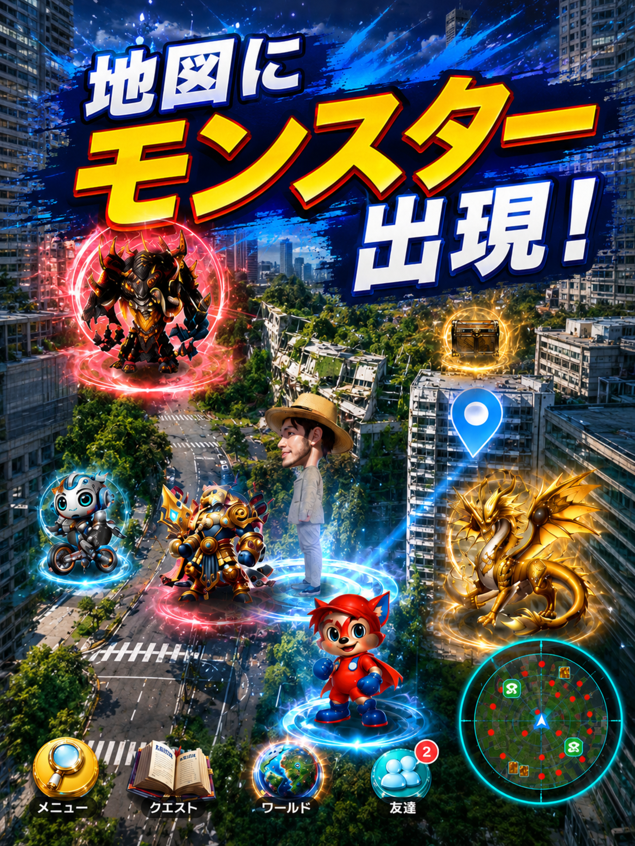 地図上にモンスターが出現する画面